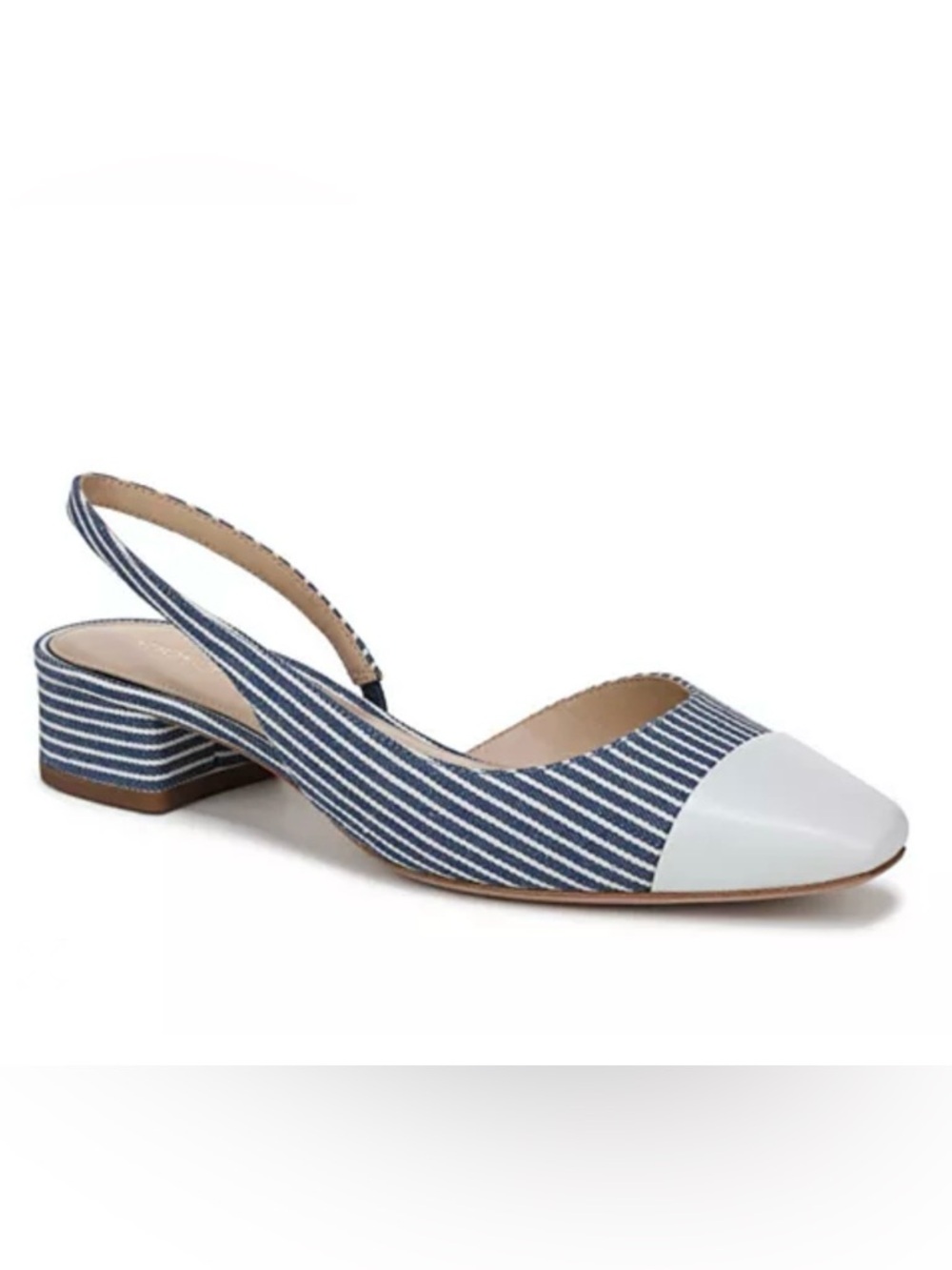 Veronica Beard Navy Stripe and White Cap-Toe Slingback Heels